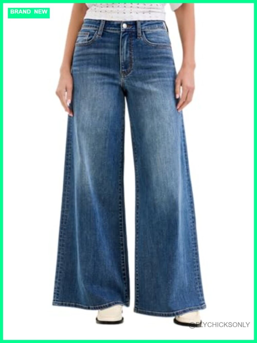 High Waisted Palazzo Jeans Wide Leg Loose Fit Cotton Blend